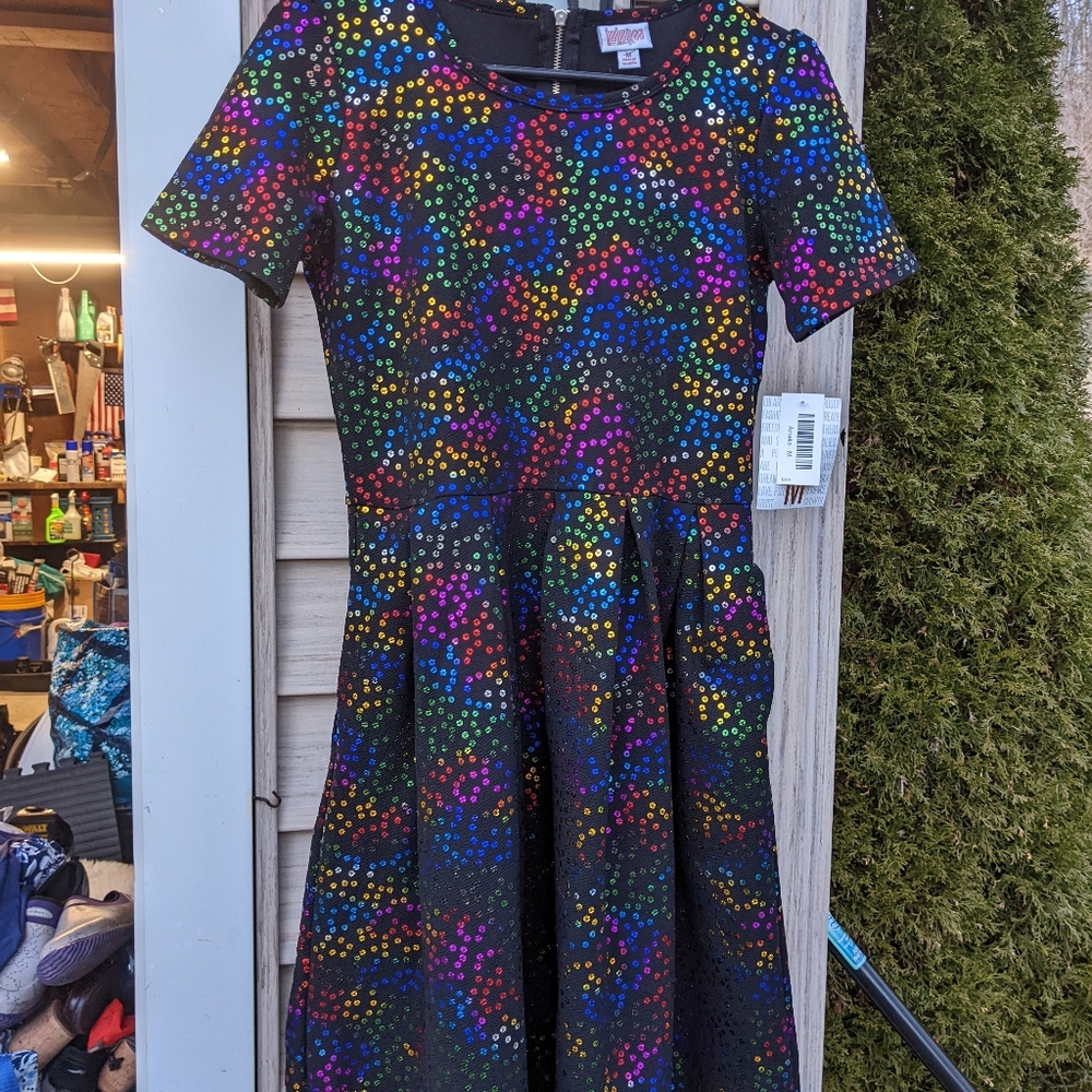 LuLaRoe Amelia Rainbow Dress Size Medium